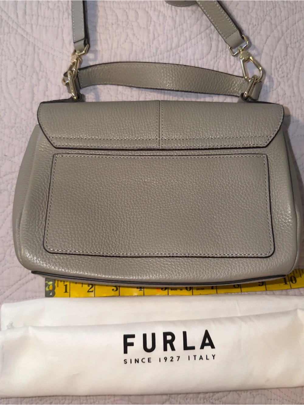 Furla Light Gray Pebbled Leather Crossbody Bag - Picture 4 of 5